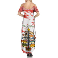 Christmas Fishing Summer Maxi Dress with Santa Claus Fish Tree and Red Snowflake Pattern - Wonder Print Shop