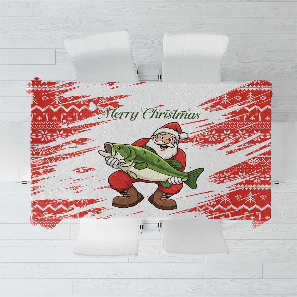 Christmas Fishing Tablecloth with Santa Claus Fish Tree and Red Snowflake Pattern - Wonder Print Shop