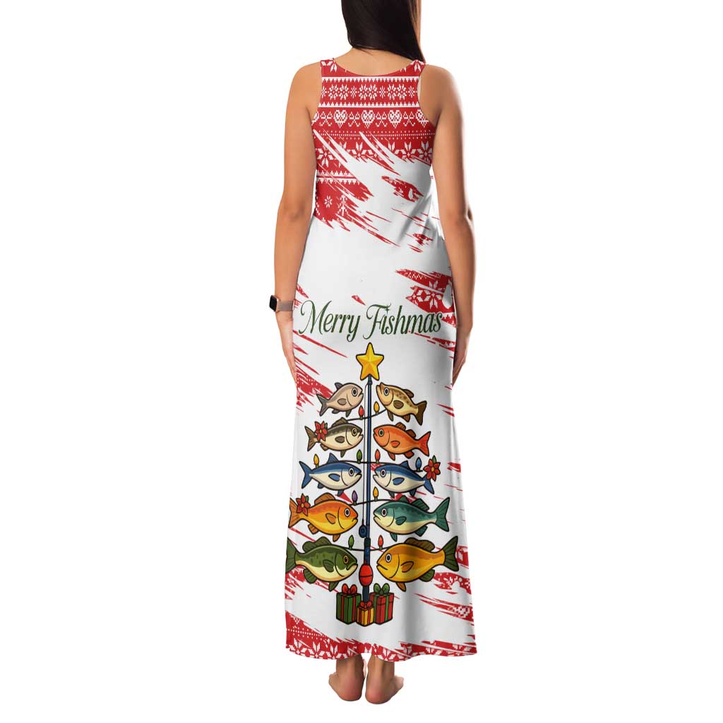 Christmas Fishing Tank Maxi Dress with Santa Claus Fish Tree and Red Snowflake Pattern - Wonder Print Shop
