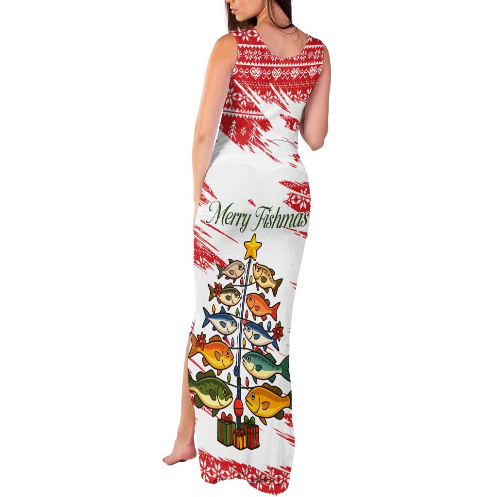 Christmas Fishing Tank Maxi Dress with Santa Claus Fish Tree and Red Snowflake Pattern - Wonder Print Shop
