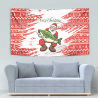 Christmas Fishing Tapestry with Santa Claus Fish Tree and Red Snowflake Pattern - Wonder Print Shop