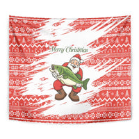 Christmas Fishing Tapestry with Santa Claus Fish Tree and Red Snowflake Pattern - Wonder Print Shop