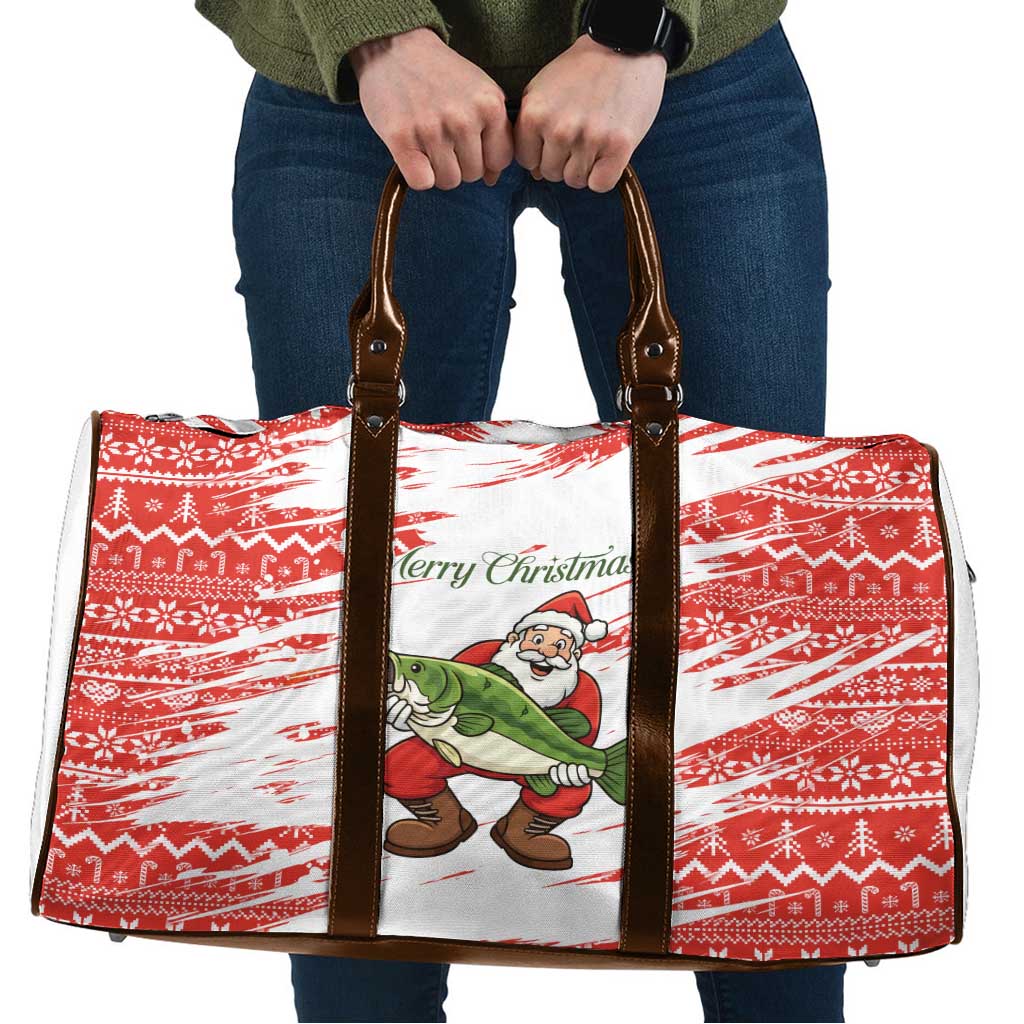 Christmas Fishing Travel Bag with Santa Claus Fish Tree and Red Snowflake Pattern - Wonder Print Shop
