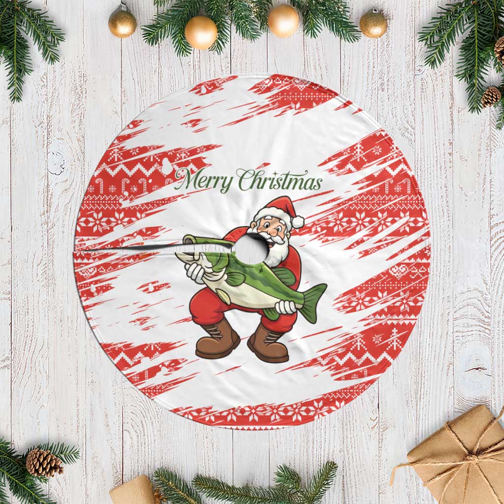Christmas Fishing Tree Skirt with Santa Claus Fish Tree and Red Snowflake Pattern - Wonder Print Shop