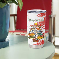 Christmas Fishing Tumbler Cup with Santa Claus Fish Tree and Red Snowflake Pattern - Wonder Print Shop