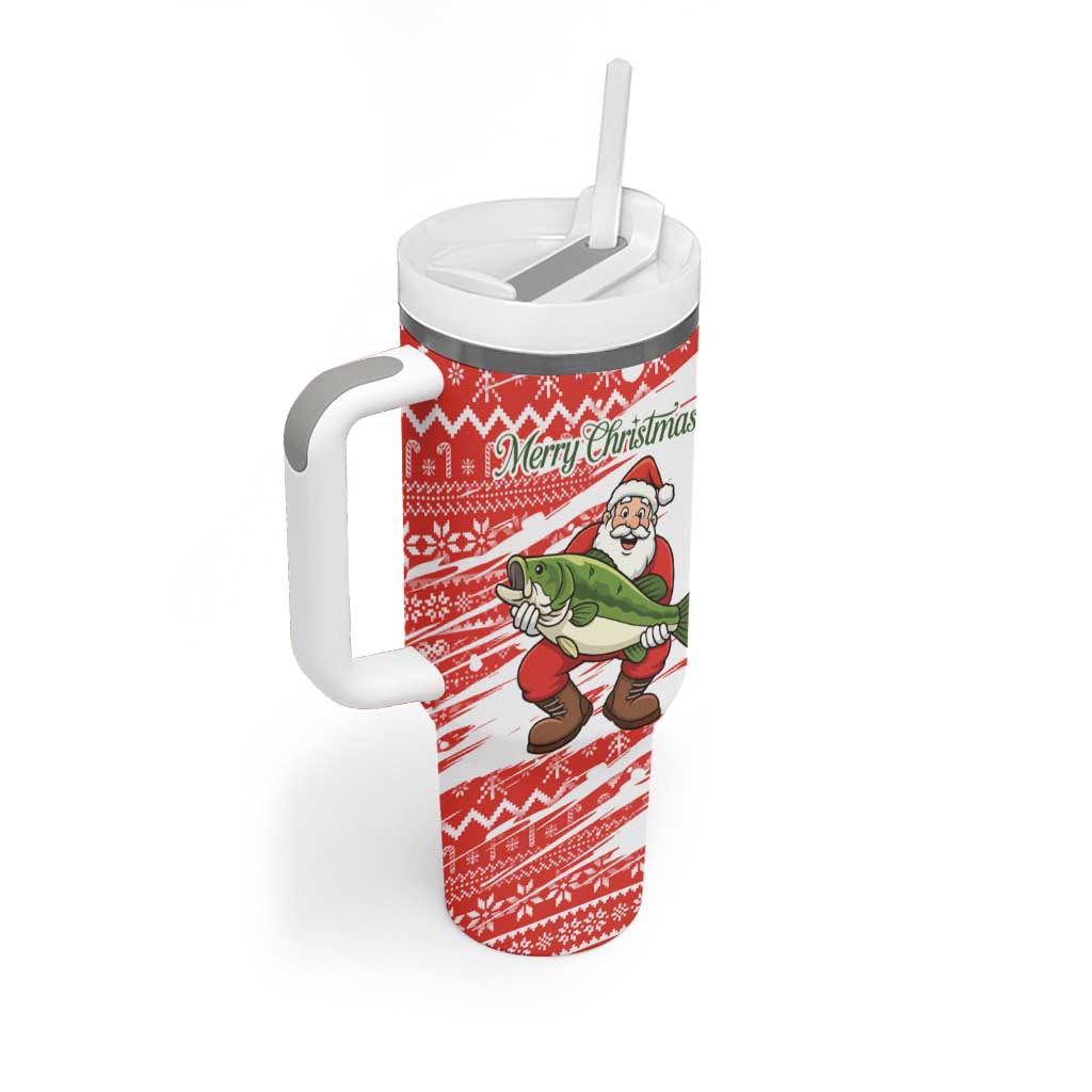 Christmas Fishing Tumbler With Handle with Santa Claus Fish Tree and Red Snowflake Pattern - Wonder Print Shop