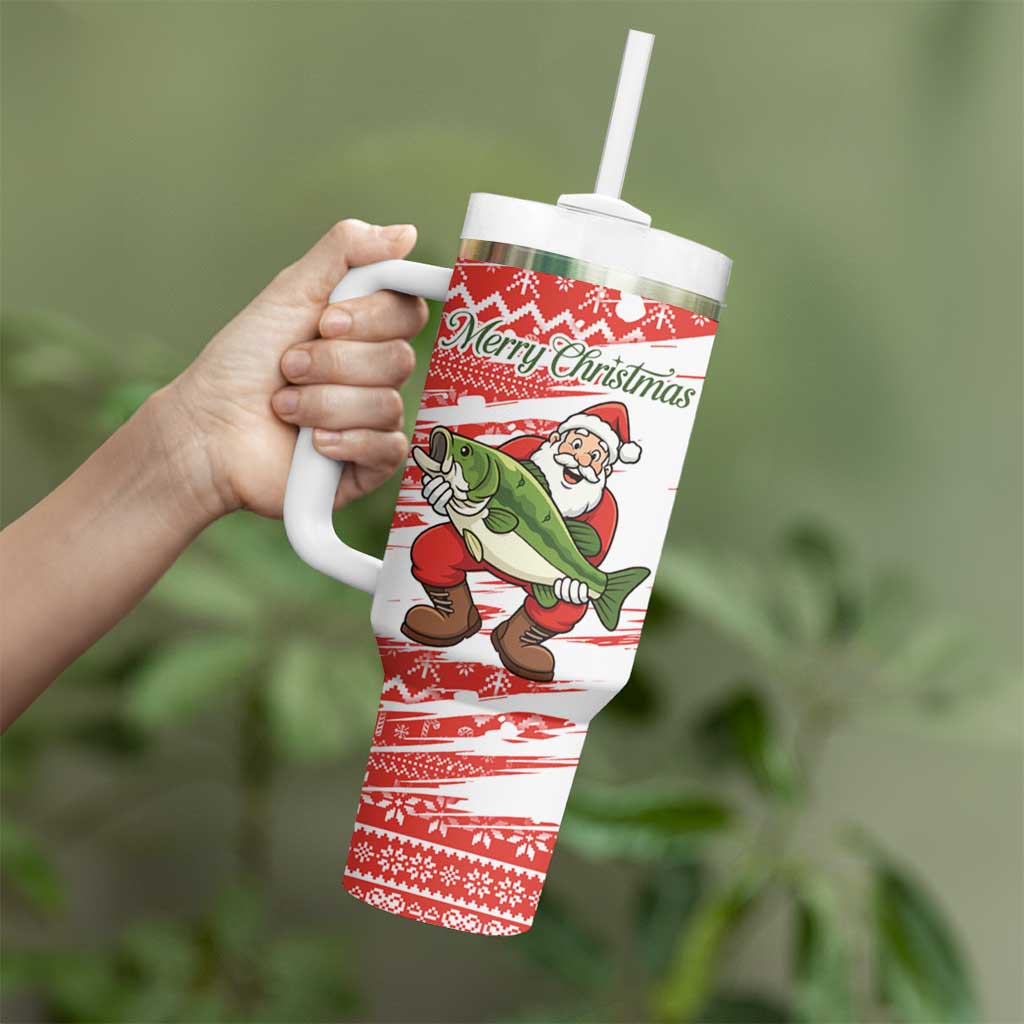 Christmas Fishing Tumbler With Handle with Santa Claus Fish Tree and Red Snowflake Pattern - Wonder Print Shop