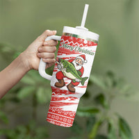 Christmas Fishing Tumbler With Handle with Santa Claus Fish Tree and Red Snowflake Pattern - Wonder Print Shop
