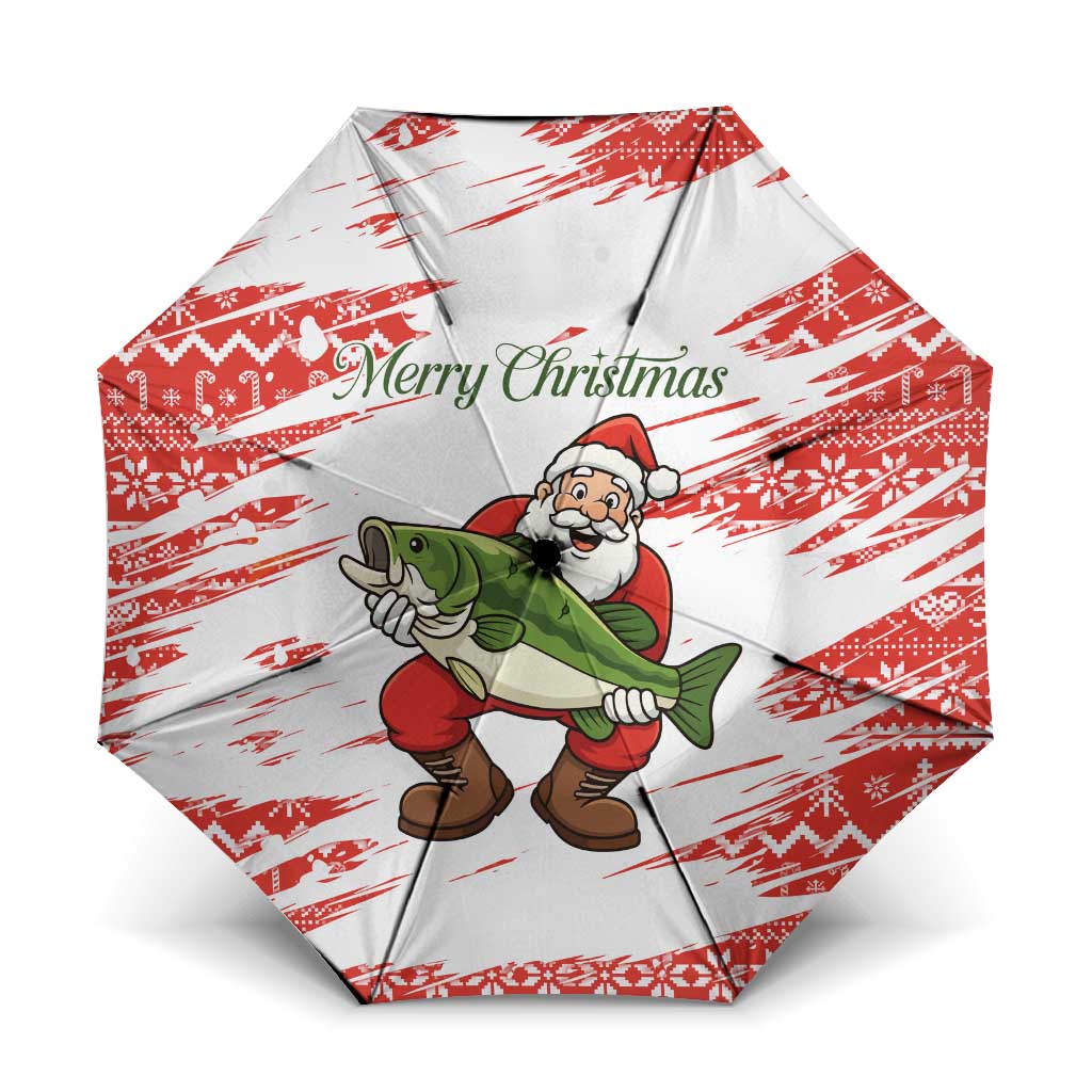 Christmas Fishing Umbrella with Santa Claus Fish Tree and Red Snowflake Pattern - Wonder Print Shop