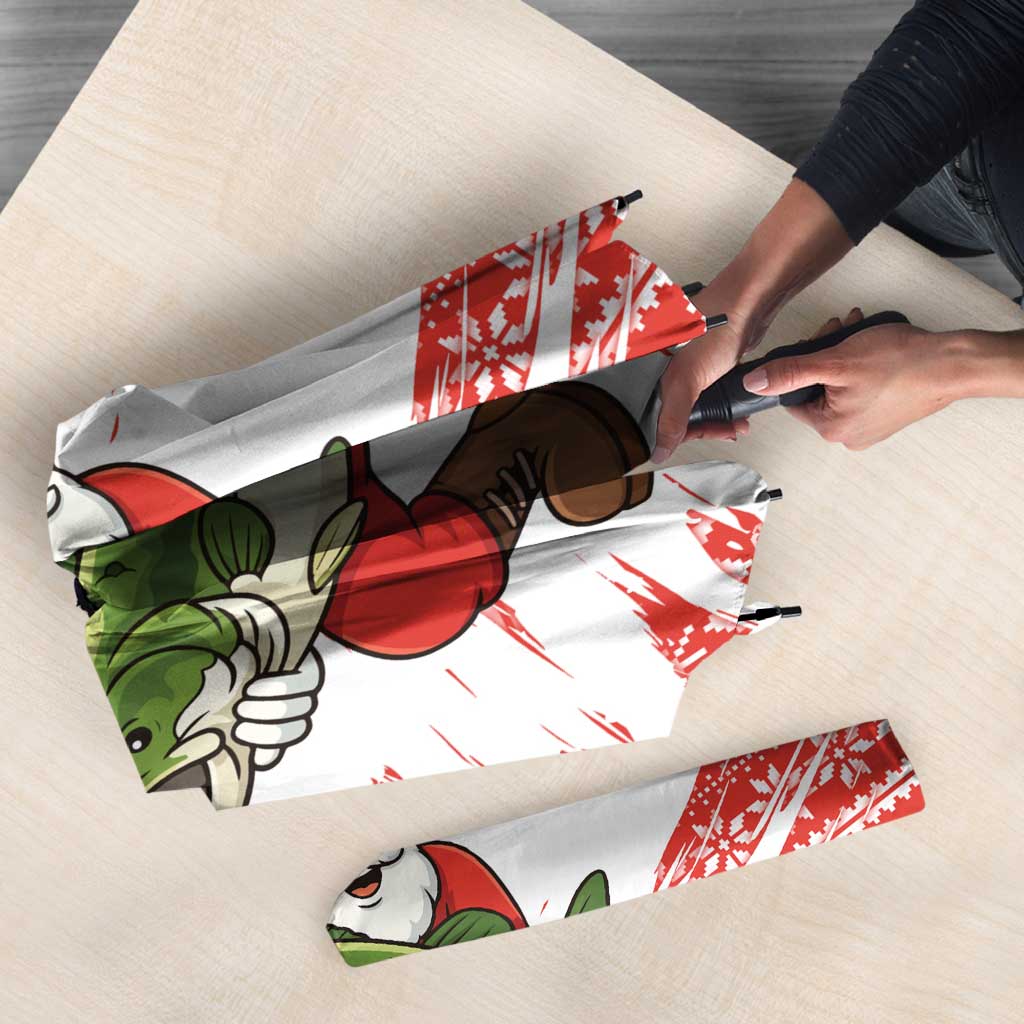Christmas Fishing Umbrella with Santa Claus Fish Tree and Red Snowflake Pattern - Wonder Print Shop