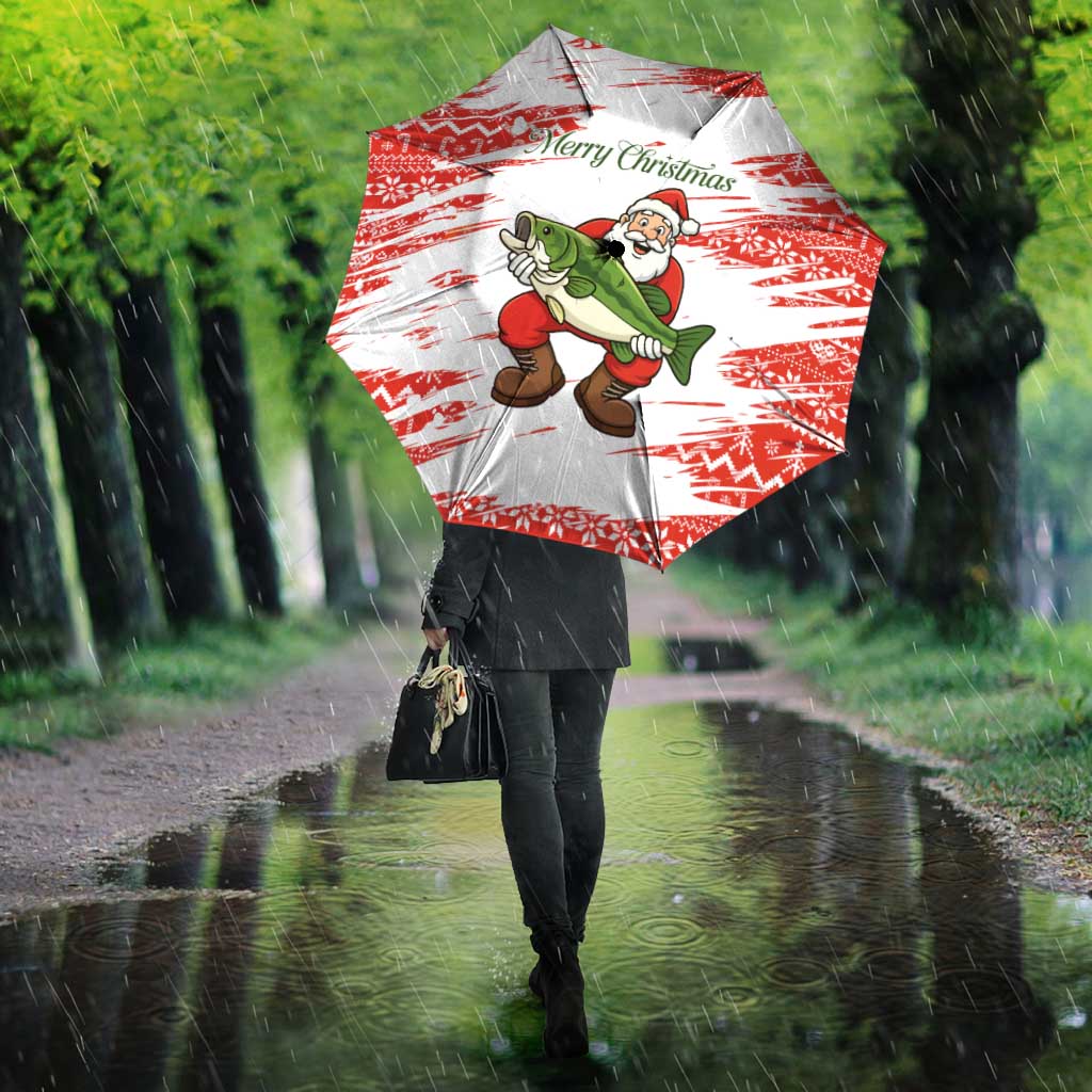 Christmas Fishing Umbrella with Santa Claus Fish Tree and Red Snowflake Pattern - Wonder Print Shop