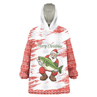 Christmas Fishing Wearable Blanket Hoodie with Santa Claus Fish Tree and Red Snowflake Pattern - Wonder Print Shop