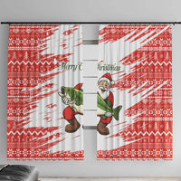 Christmas Fishing Window Curtain with Santa Claus Fish Tree and Red Snowflake Pattern - Wonder Print Shop