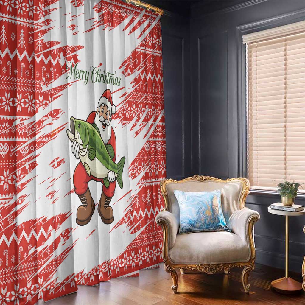 Christmas Fishing Window Curtain with Santa Claus Fish Tree and Red Snowflake Pattern - Wonder Print Shop