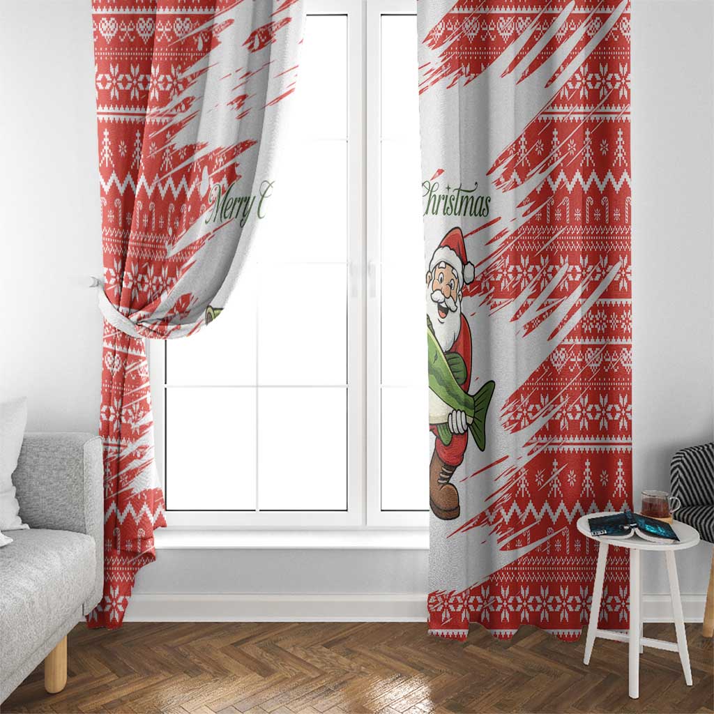 Christmas Fishing Window Curtain with Santa Claus Fish Tree and Red Snowflake Pattern - Wonder Print Shop