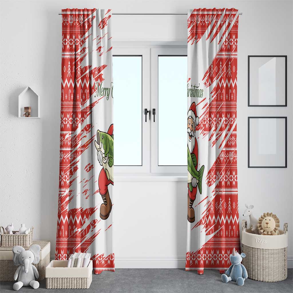 Christmas Fishing Window Curtain with Santa Claus Fish Tree and Red Snowflake Pattern - Wonder Print Shop
