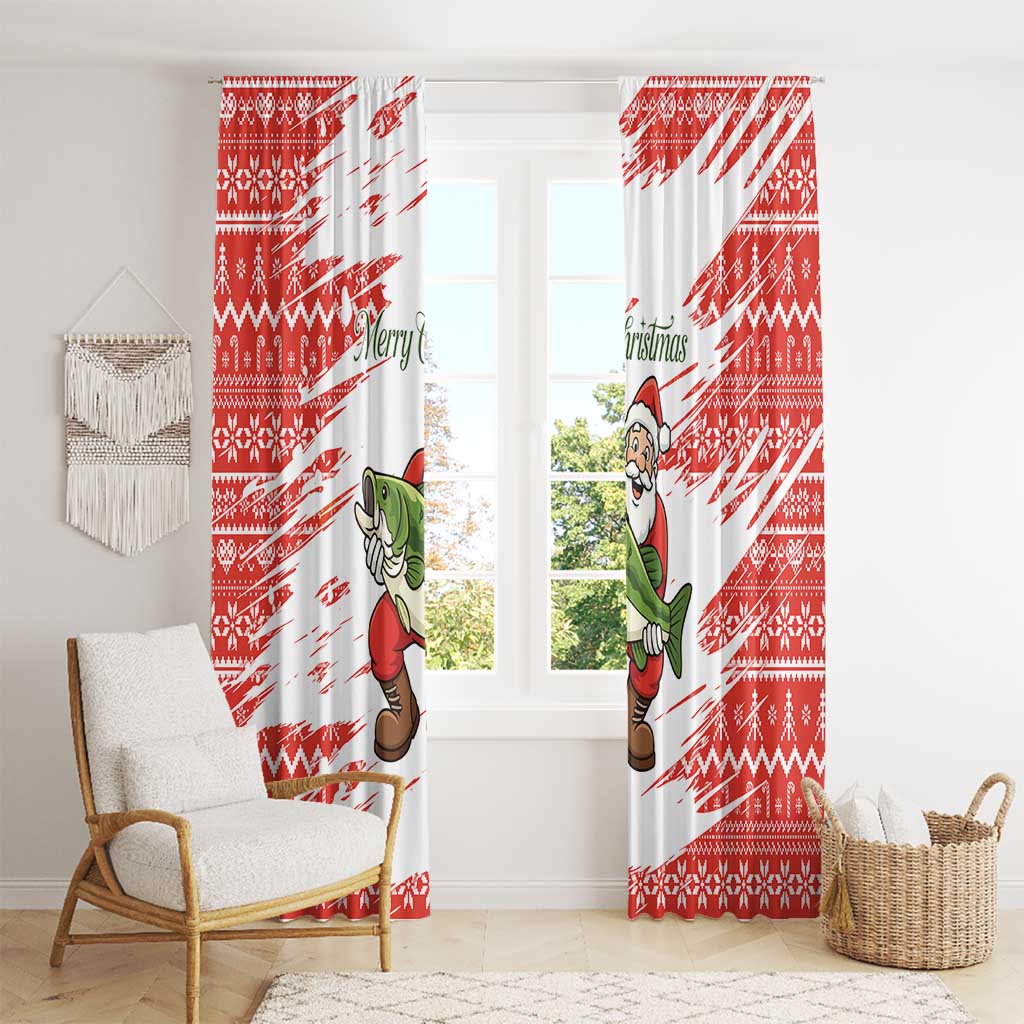 Christmas Fishing Window Curtain with Santa Claus Fish Tree and Red Snowflake Pattern - Wonder Print Shop