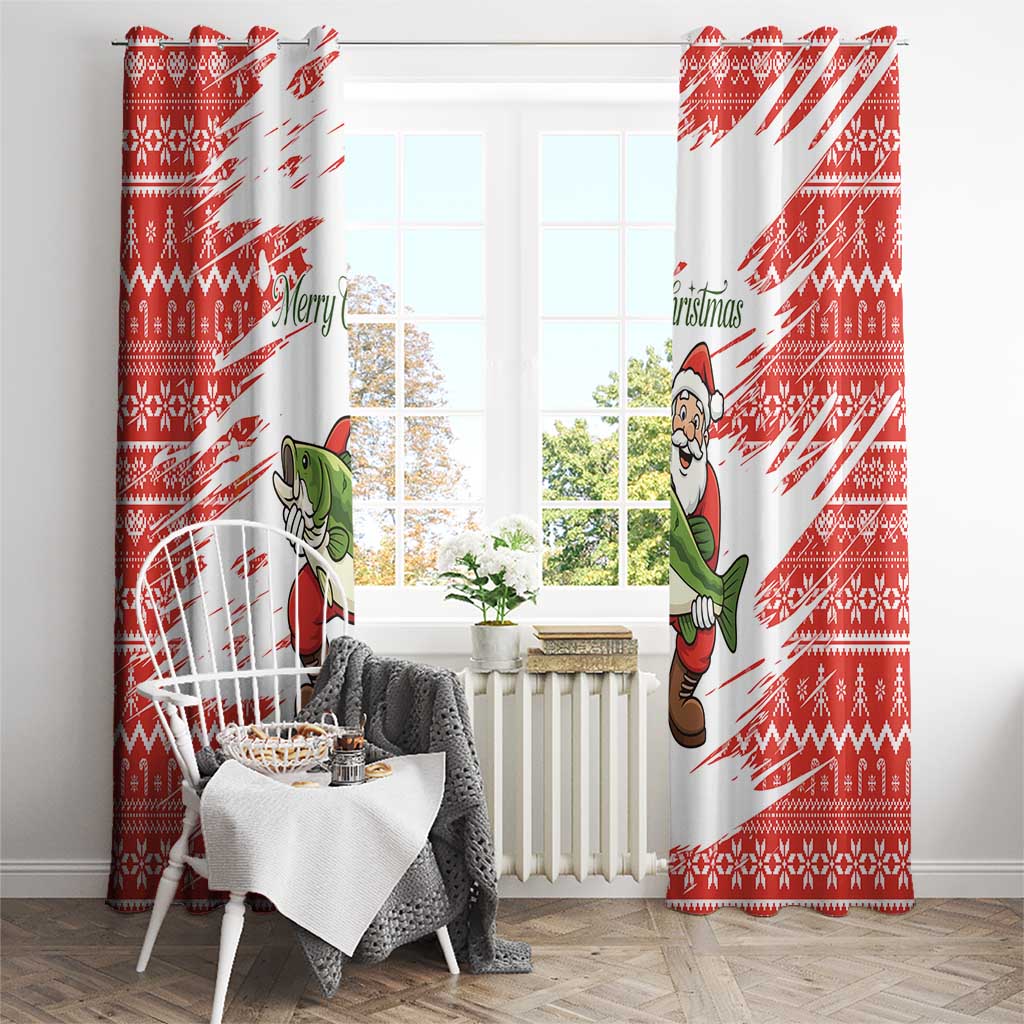 Christmas Fishing Window Curtain with Santa Claus Fish Tree and Red Snowflake Pattern - Wonder Print Shop