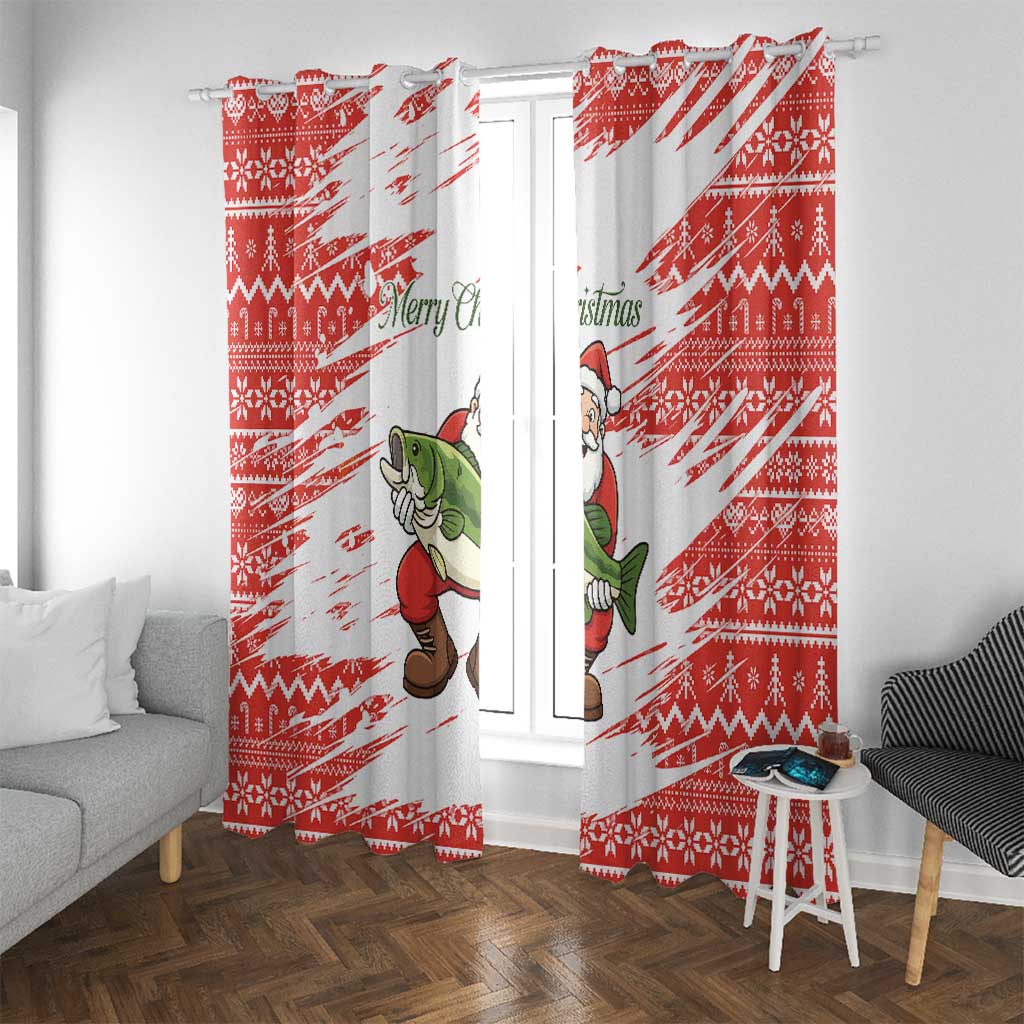 Christmas Fishing Window Curtain with Santa Claus Fish Tree and Red Snowflake Pattern - Wonder Print Shop