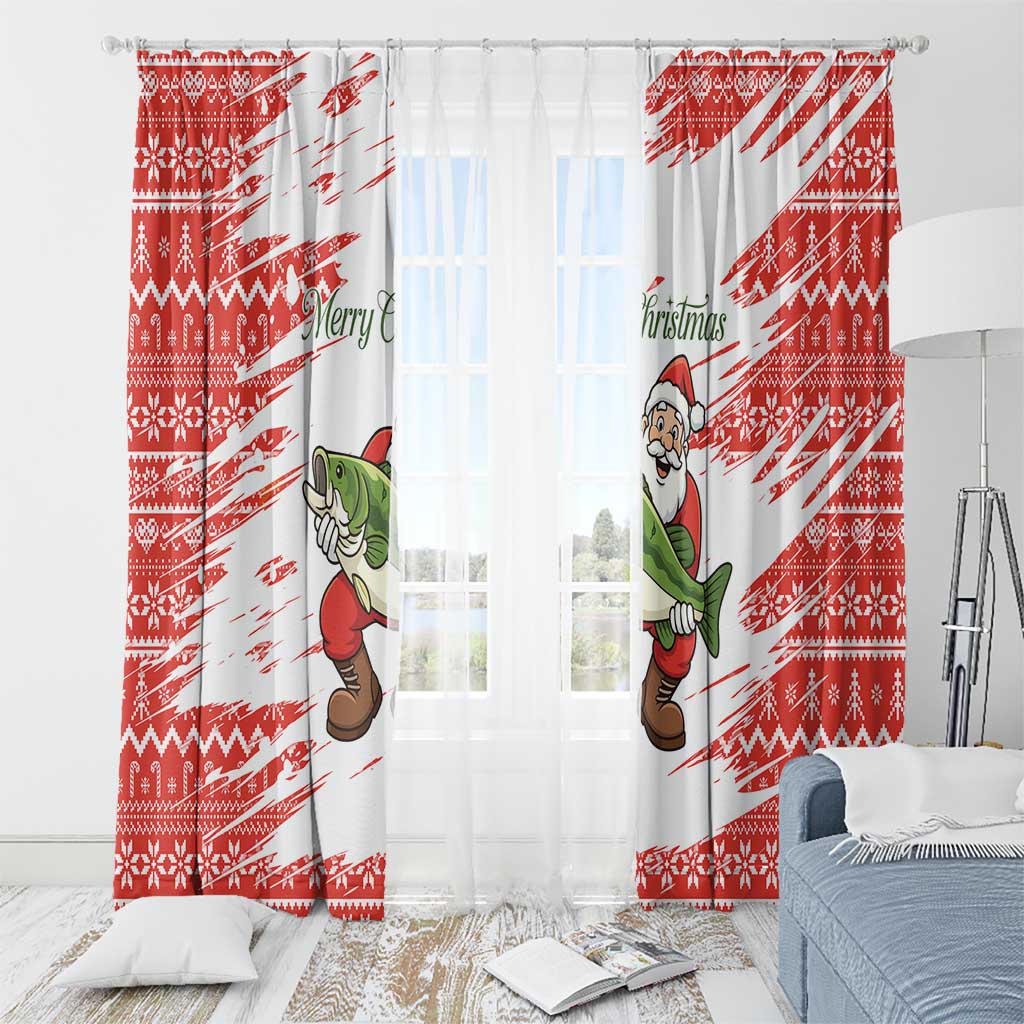 Christmas Fishing Window Curtain with Santa Claus Fish Tree and Red Snowflake Pattern - Wonder Print Shop