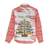 Christmas Fishing Women Casual Shirt with Santa Claus Fish Tree and Red Snowflake Pattern - Wonder Print Shop