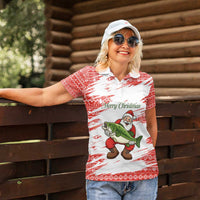 Christmas Fishing Women Polo Shirt with Santa Claus Fish Tree and Red Snowflake Pattern - Wonder Print Shop