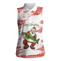 Christmas Fishing Women Sleeveless Polo Shirt with Santa Claus Fish Tree and Red Snowflake Pattern - Wonder Print Shop