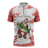 Christmas Fishing Zipper Polo Shirt with Santa Claus Fish Tree and Red Snowflake Pattern - Wonder Print Shop