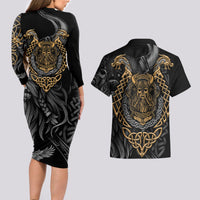 Viking Warrior Tatto Couples Matching Long Sleeve Bodycon Dress and Hawaiian Shirt Valhalla Is Calling - Wonder Print Shop