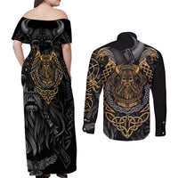 Viking Warrior Tatto Couples Matching Off Shoulder Maxi Dress and Long Sleeve Button Shirts Valhalla Is Calling - Wonder Print Shop