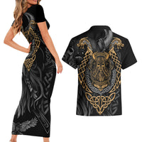 Viking Warrior Tatto Couples Matching Short Sleeve Bodycon Dress and Hawaiian Shirt Valhalla Is Calling - Wonder Print Shop