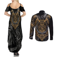 Viking Warrior Tatto Couples Matching Summer Maxi Dress and Long Sleeve Button Shirts Valhalla Is Calling - Wonder Print Shop