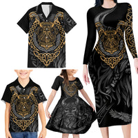 Viking Warrior Tatto Family Matching Long Sleeve Bodycon Dress and Hawaiian Shirt Valhalla Is Calling - Wonder Print Shop