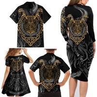 Viking Warrior Tatto Family Matching Long Sleeve Bodycon Dress and Hawaiian Shirt Valhalla Is Calling - Wonder Print Shop