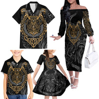 Viking Warrior Tatto Family Matching Off Shoulder Long Sleeve Dress and Hawaiian Shirt Valhalla Is Calling - Wonder Print Shop