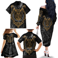 Viking Warrior Tatto Family Matching Off Shoulder Long Sleeve Dress and Hawaiian Shirt Valhalla Is Calling - Wonder Print Shop
