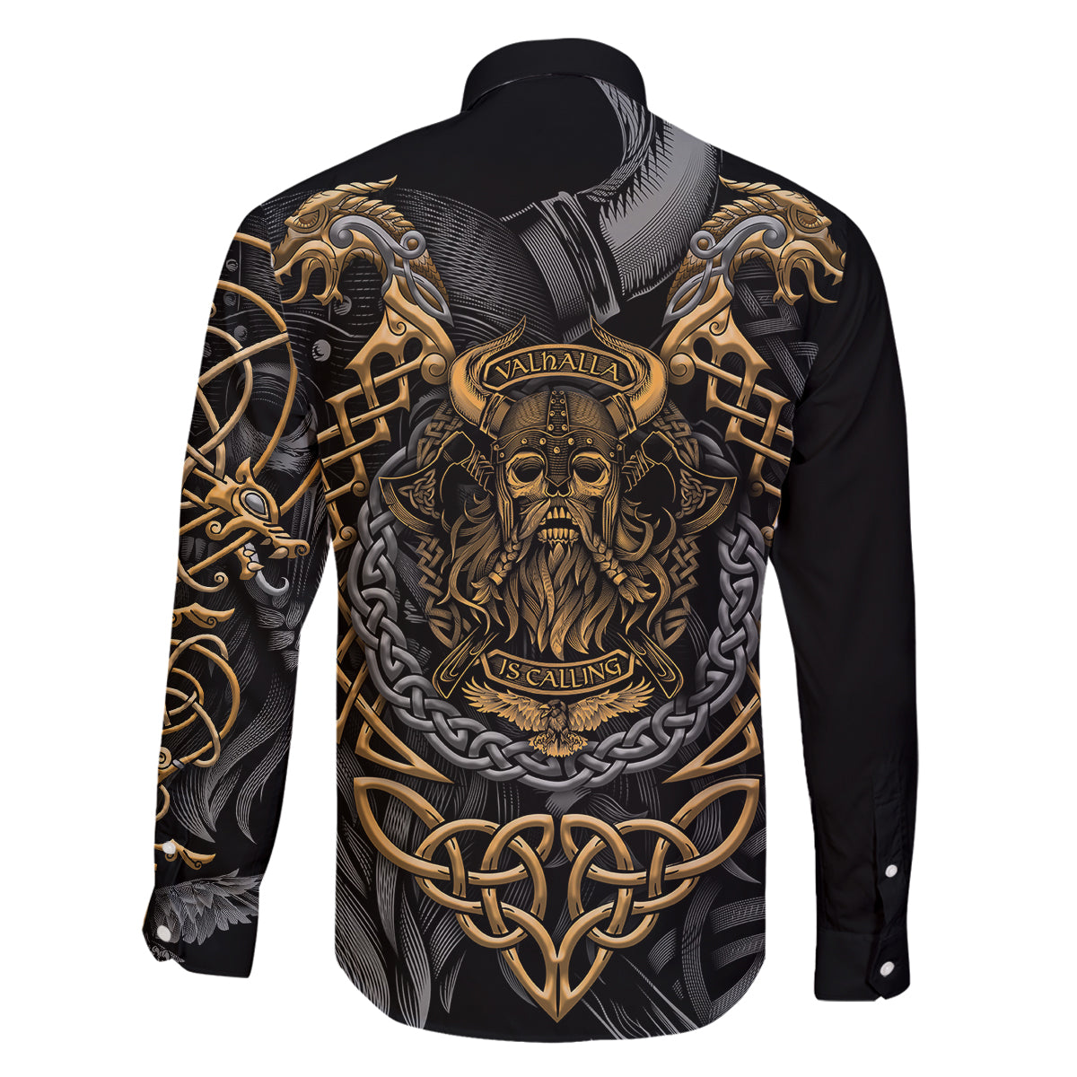 Viking Warrior Tatto Family Matching Off Shoulder Maxi Dress and Hawaiian Shirt Valhalla Is Calling - Wonder Print Shop