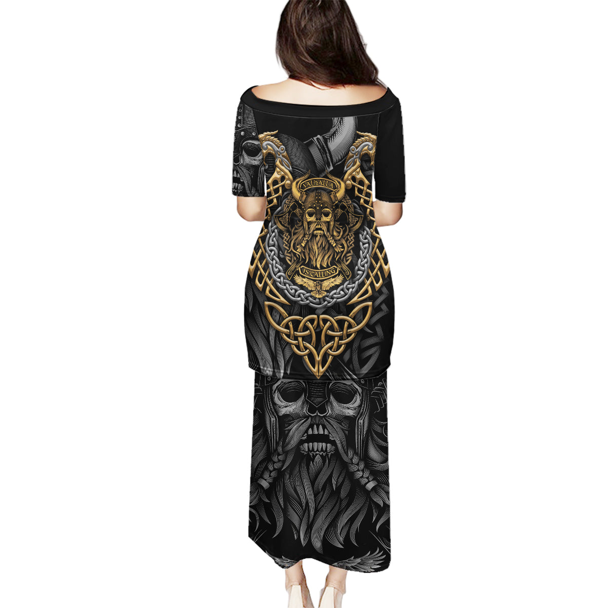 Viking Warrior Tatto Family Matching Puletasi Dress and Hawaiian Shirt Valhalla Is Calling - Wonder Print Shop