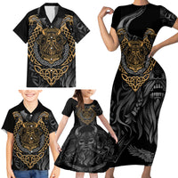 Viking Warrior Tatto Family Matching Short Sleeve Bodycon Dress and Hawaiian Shirt Valhalla Is Calling - Wonder Print Shop