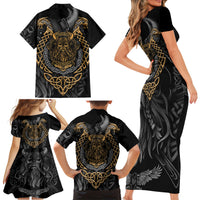Viking Warrior Tatto Family Matching Short Sleeve Bodycon Dress and Hawaiian Shirt Valhalla Is Calling - Wonder Print Shop