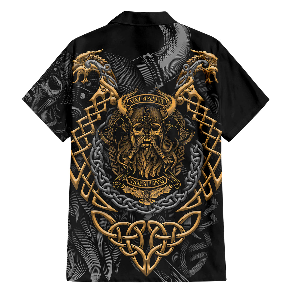 Viking Warrior Tatto Family Matching Short Sleeve Bodycon Dress and Hawaiian Shirt Valhalla Is Calling - Wonder Print Shop