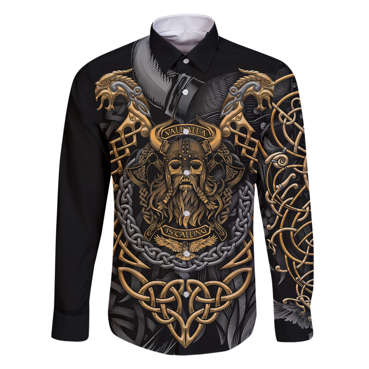 Viking Warrior Tatto Family Matching Short Sleeve Bodycon Dress and Hawaiian Shirt Valhalla Is Calling - Wonder Print Shop
