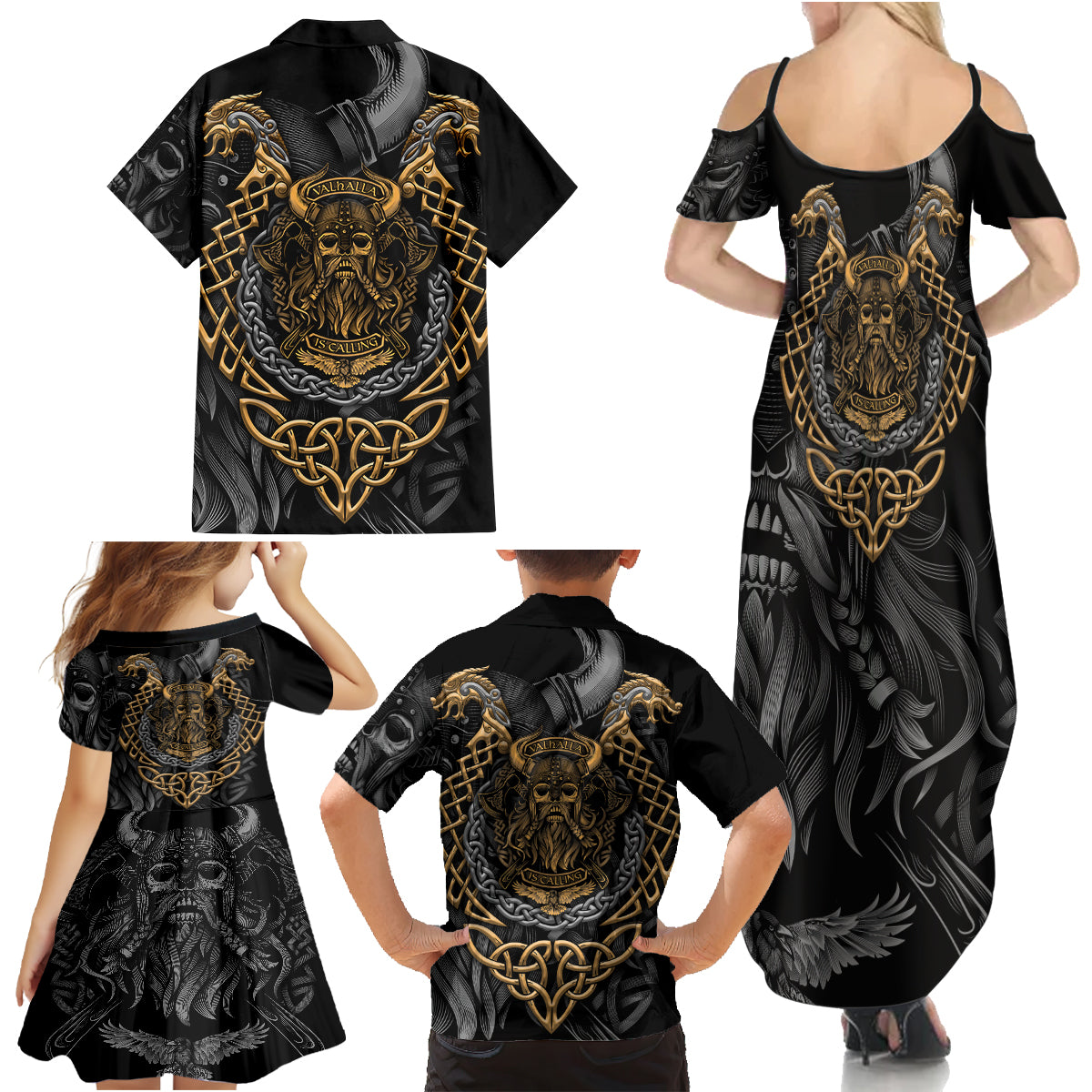 Viking Warrior Tatto Family Matching Summer Maxi Dress and Hawaiian Shirt Valhalla Is Calling - Wonder Print Shop