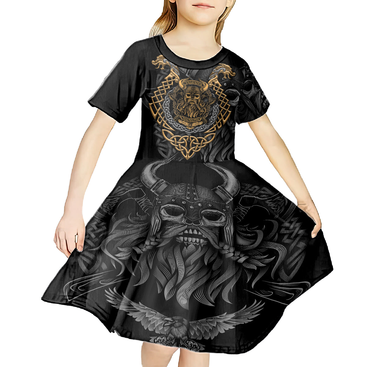 Viking Warrior Tatto Kid Short Sleeve Dress Valhalla Is Calling - Wonder Print Shop