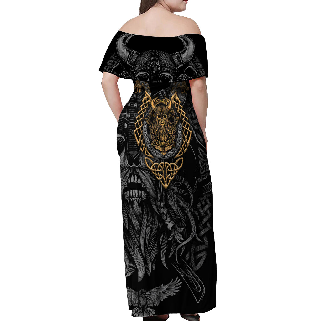 Viking Warrior Tatto Off Shoulder Maxi Dress Valhalla Is Calling - Wonder Print Shop