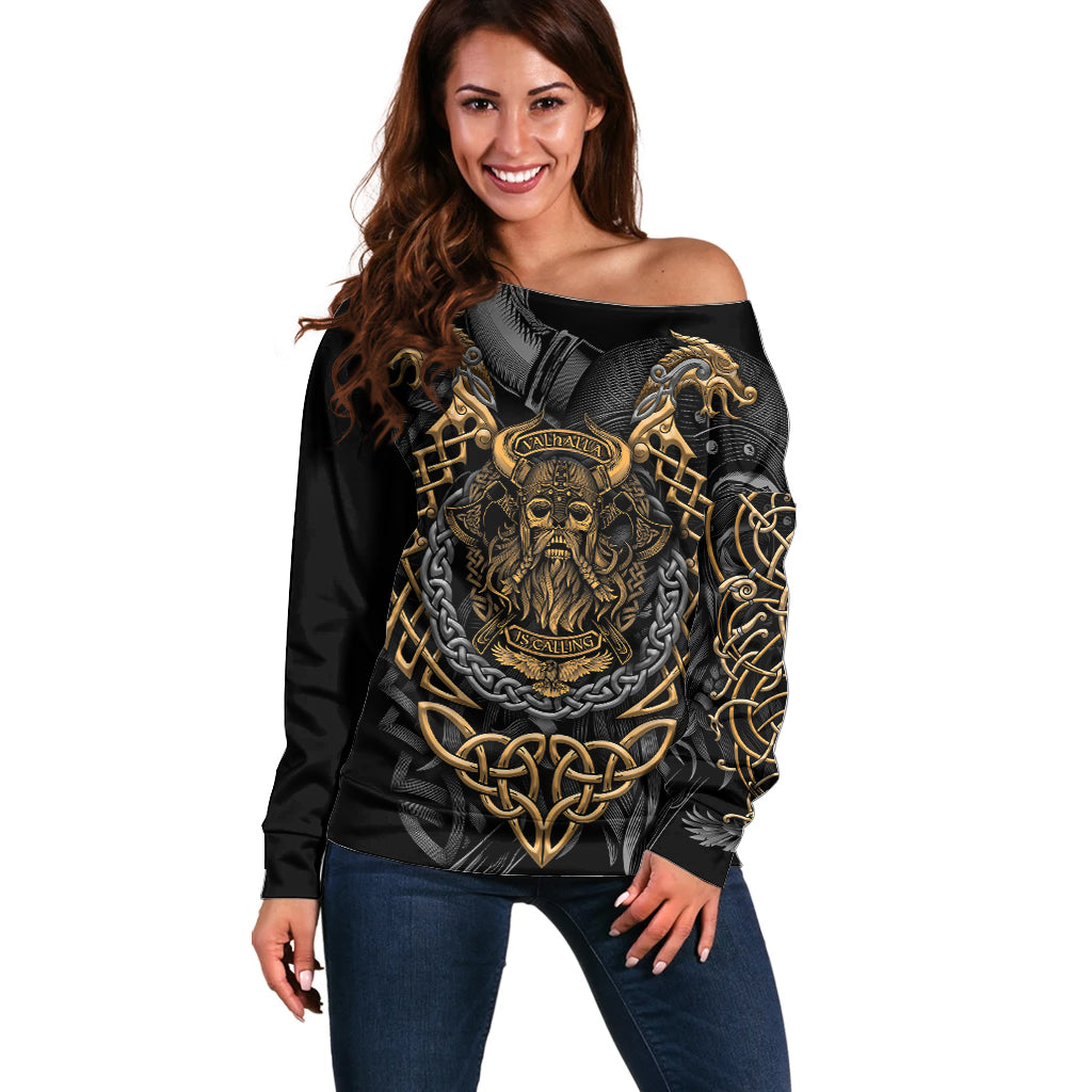 Viking Warrior Tatto Off Shoulder Sweater Valhalla Is Calling - Wonder Print Shop