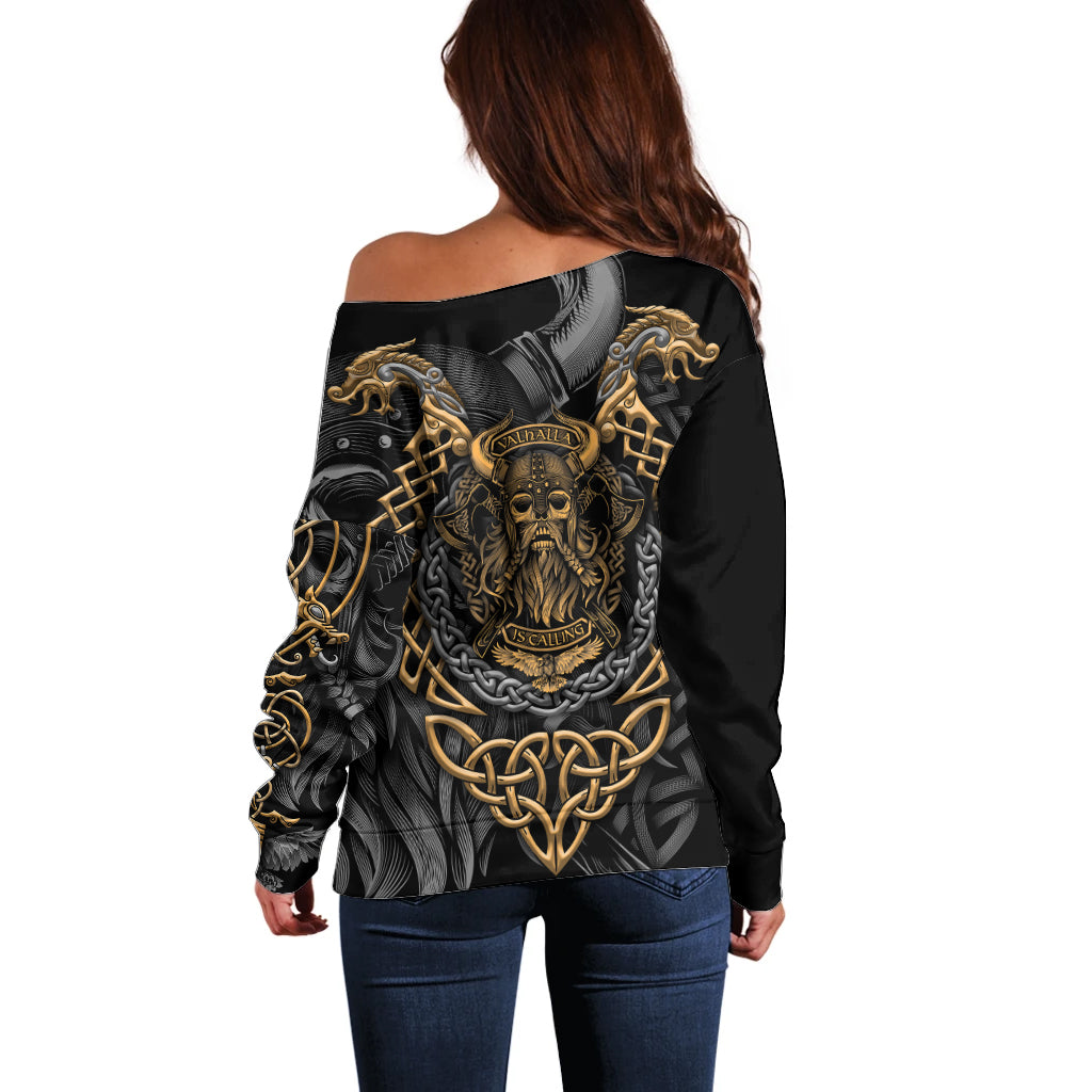 Viking Warrior Tatto Off Shoulder Sweater Valhalla Is Calling - Wonder Print Shop