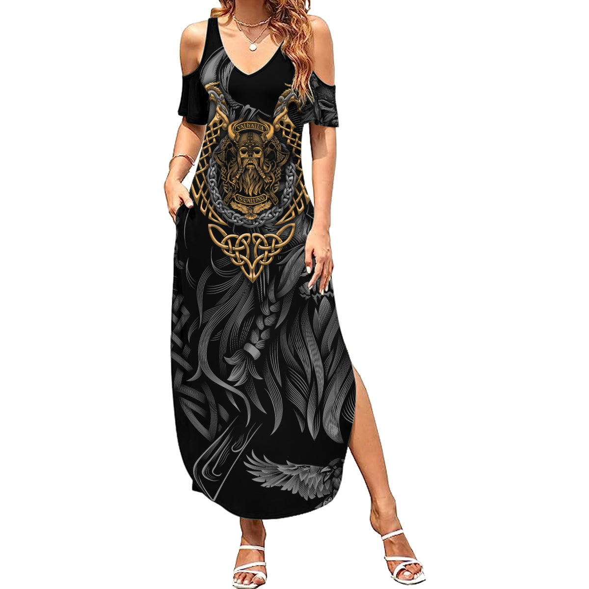 Viking Warrior Tatto Summer Maxi Dress Valhalla Is Calling - Wonder Print Shop