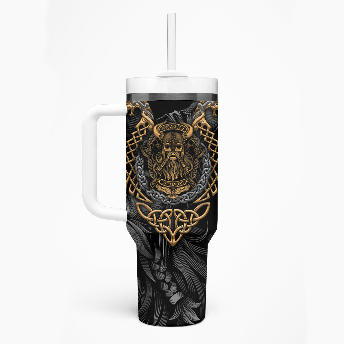 Viking Warrior Tatto Tumbler With Handle Valhalla Is Calling - Wonder Print Shop