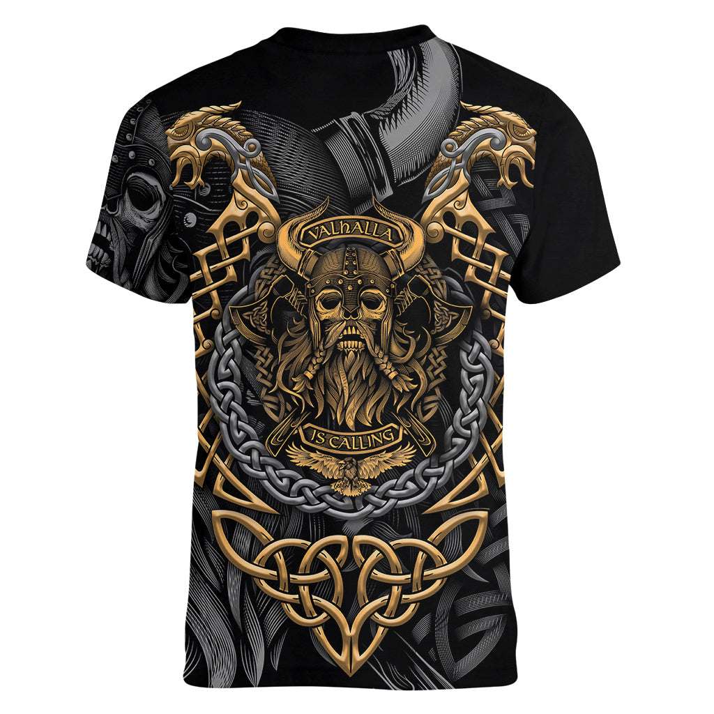 Viking Warrior Tatto Women V Neck T Shirt Valhalla Is Calling - Wonder Print Shop